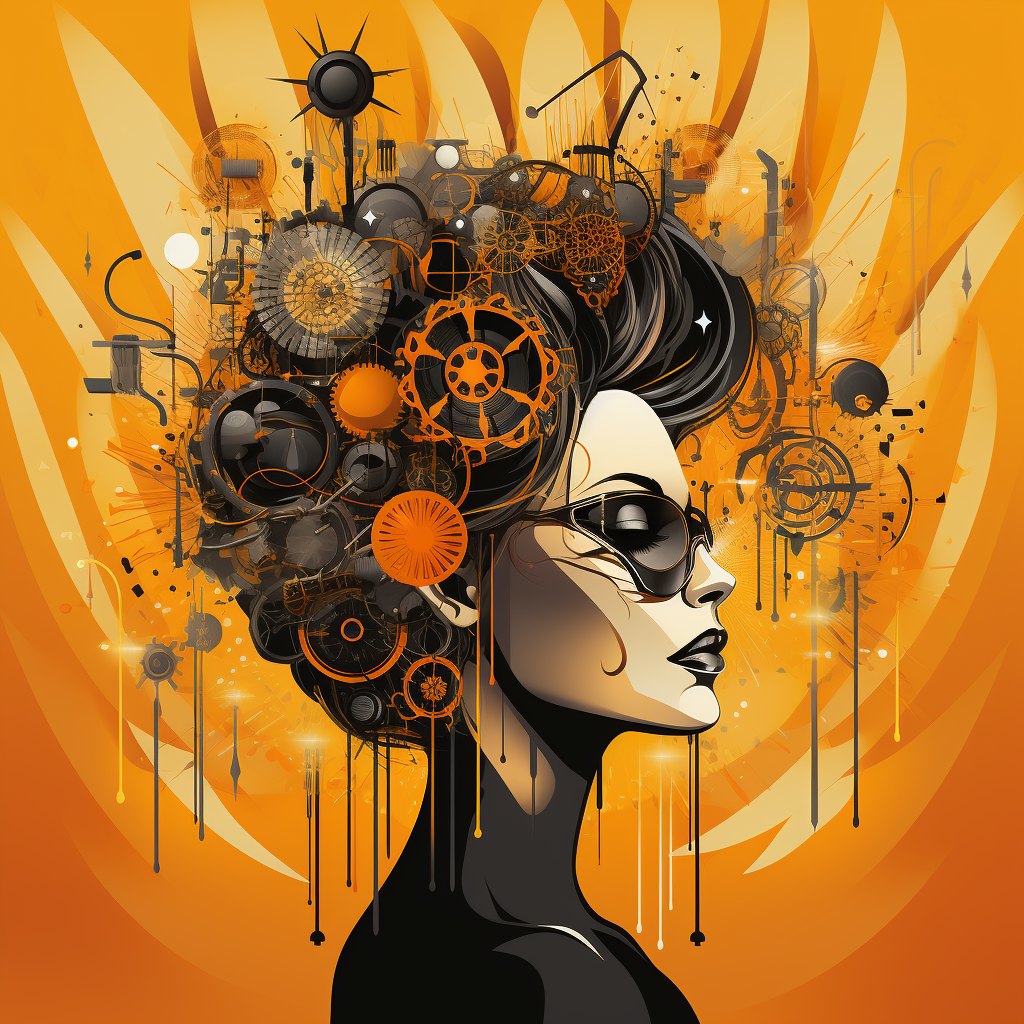 Woman with Gears in Orange Background