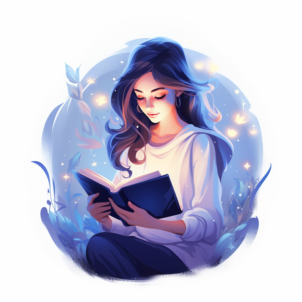 Woman reading magic book with lights