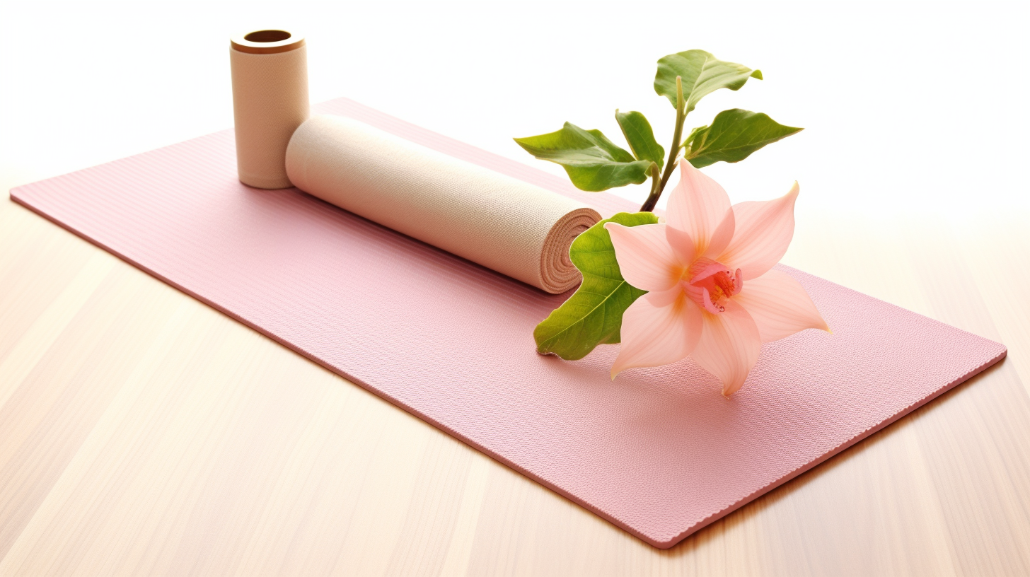 Flat yoga mat mockup on light wooden floor