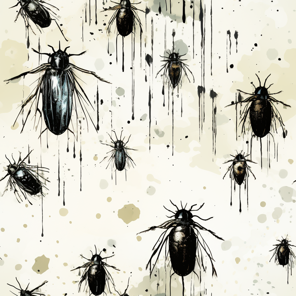 Ink drawing of fleas on tile