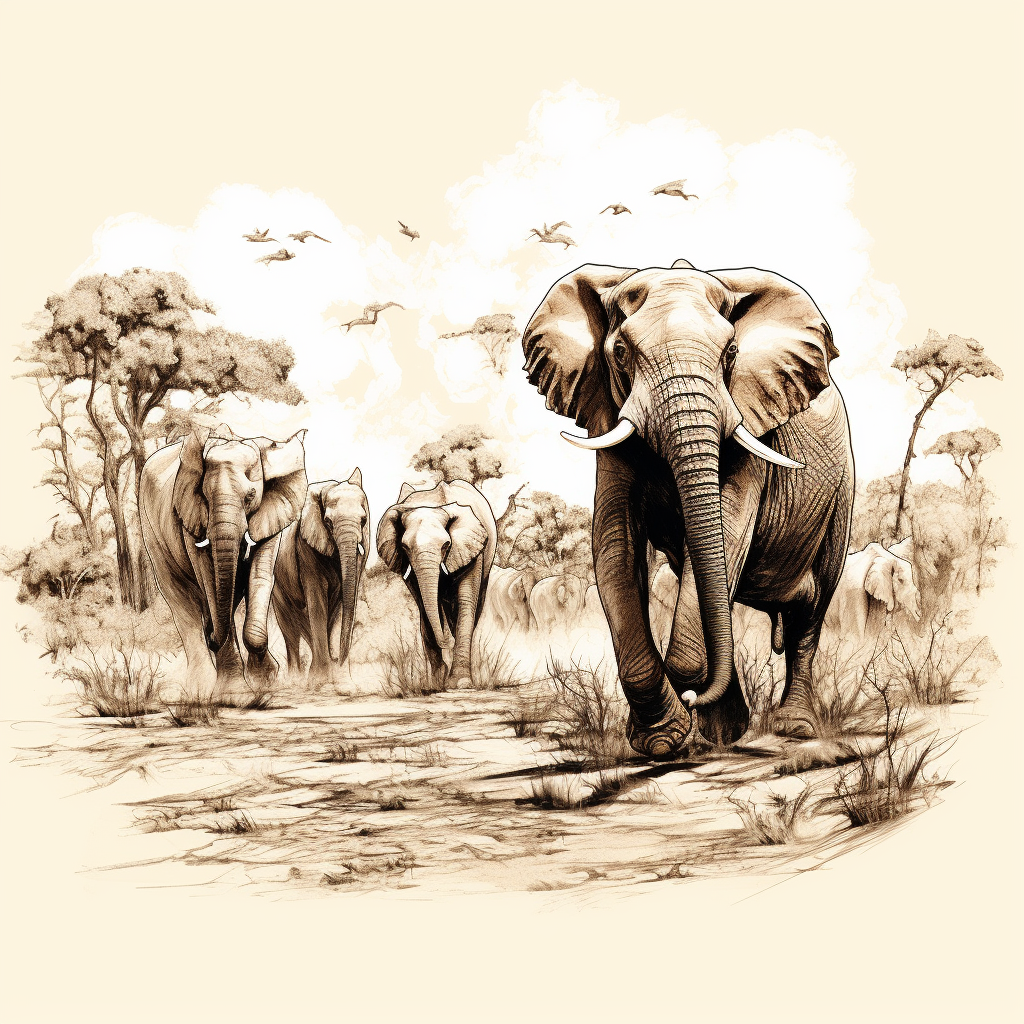 Sketch of African animals running