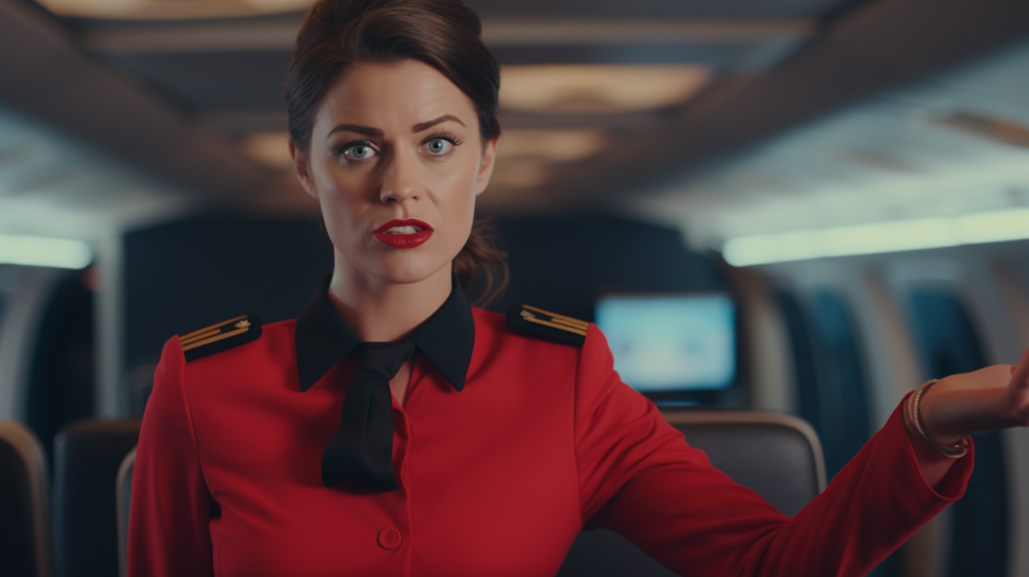 Flight attendant explaining in vlog with serious expression