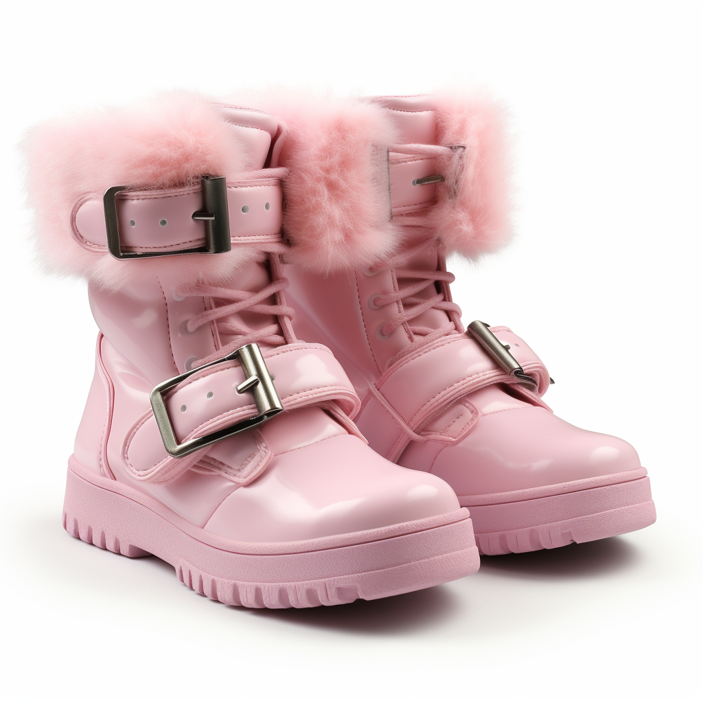 Winter boots with pink fur and buckles