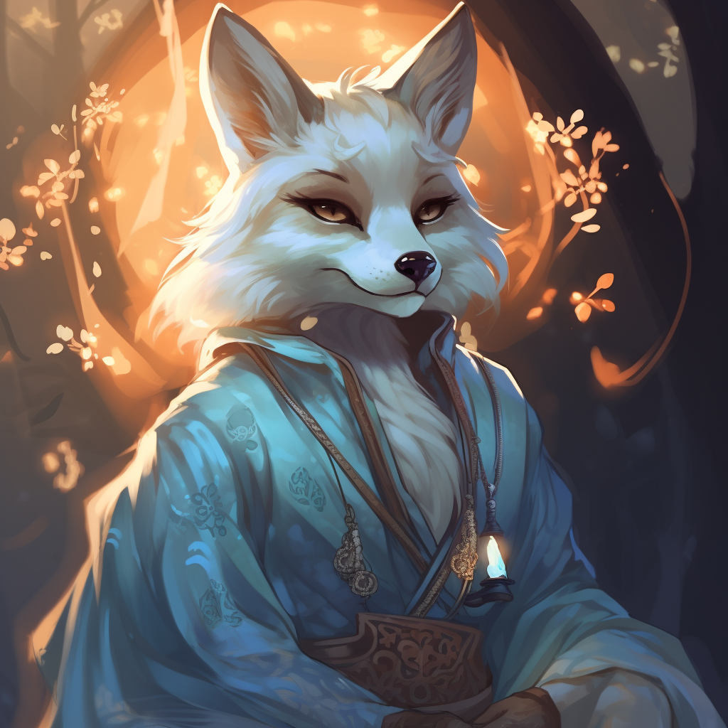 Flirty kitsune mage with blue fur