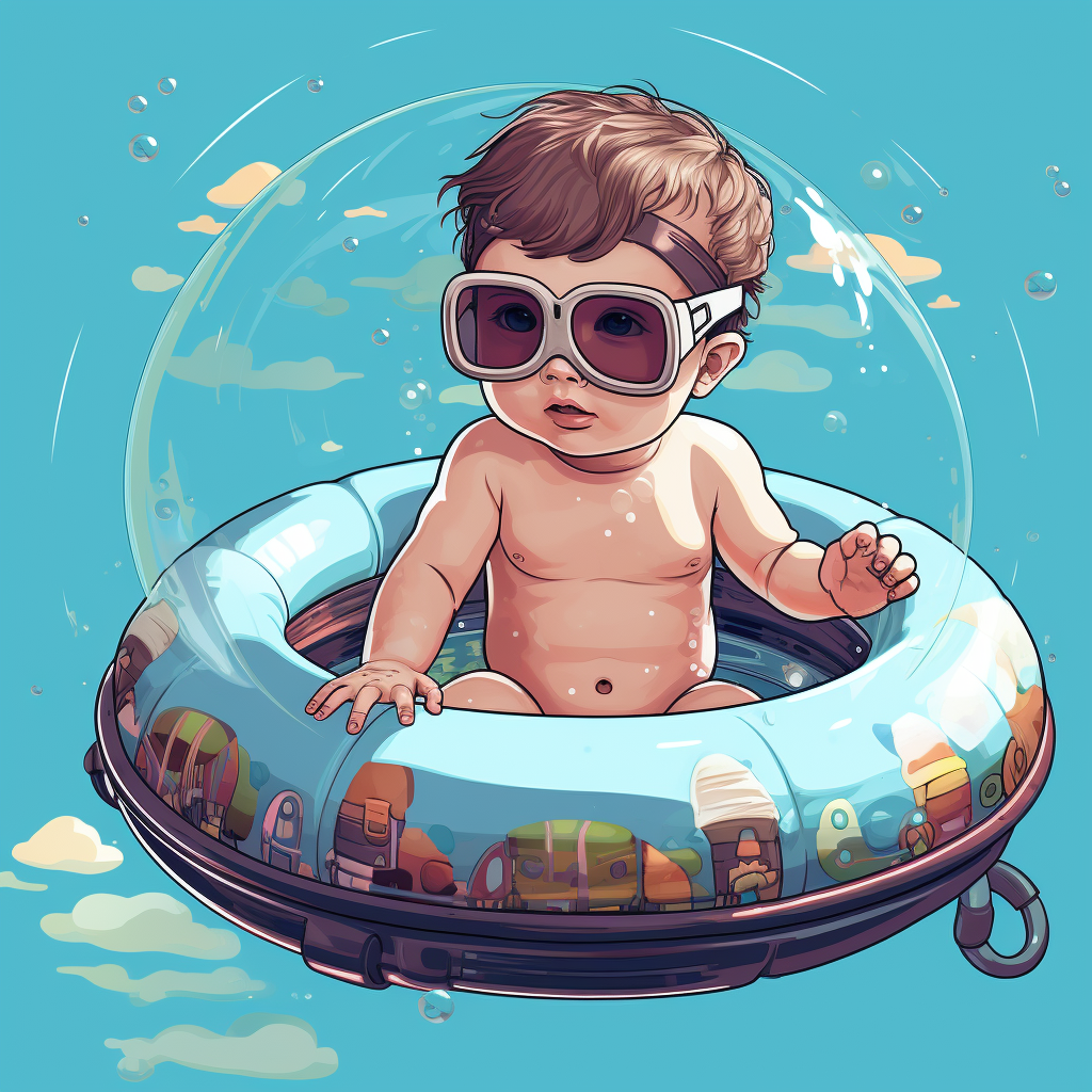 Adorable baby in floating tube