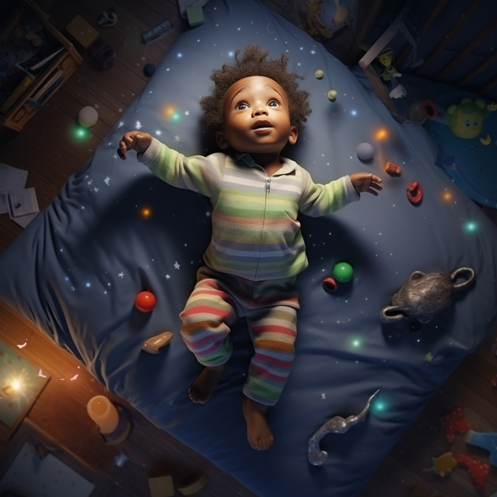 Cute Baby Floating in Colorful Space