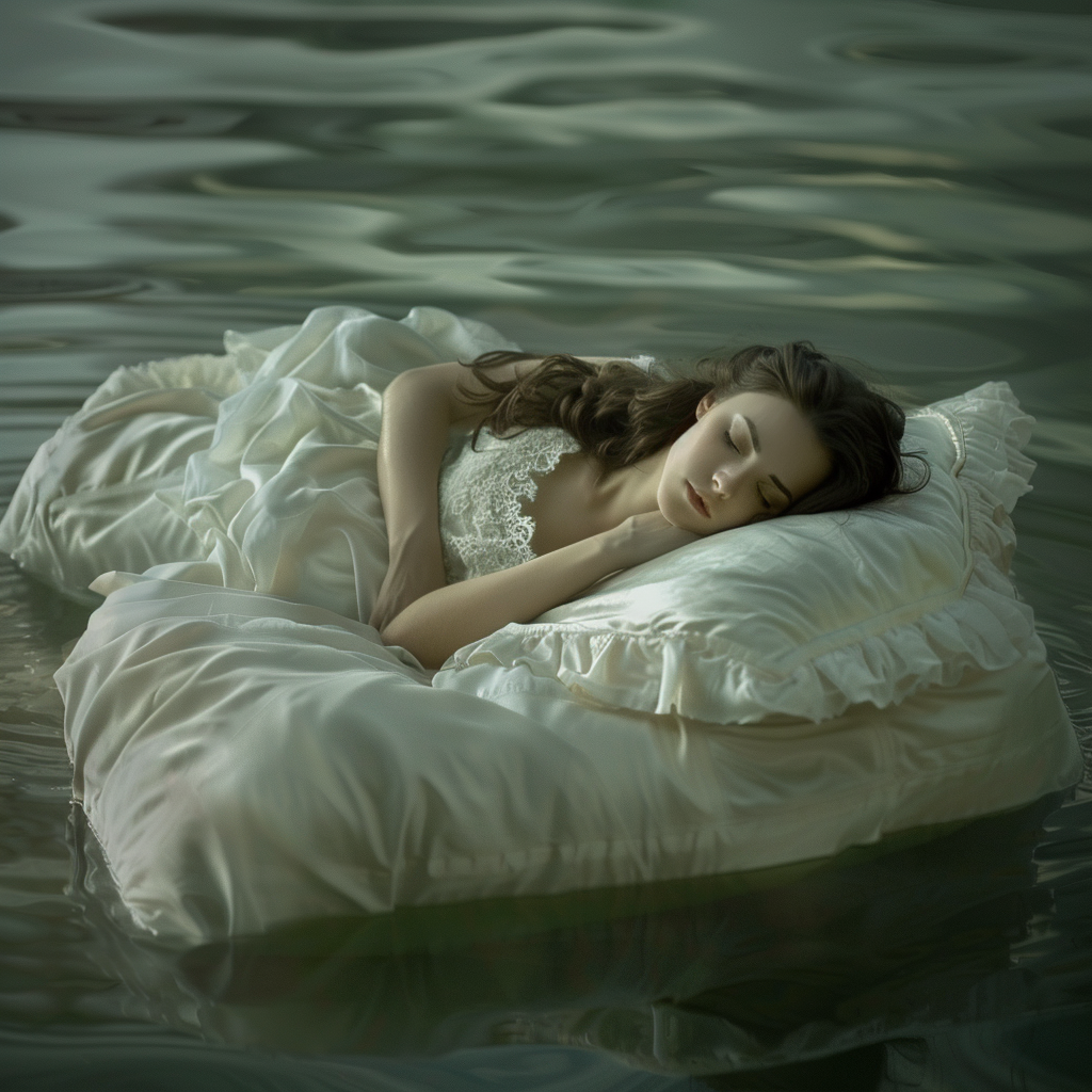 Woman sleeping on floating bed