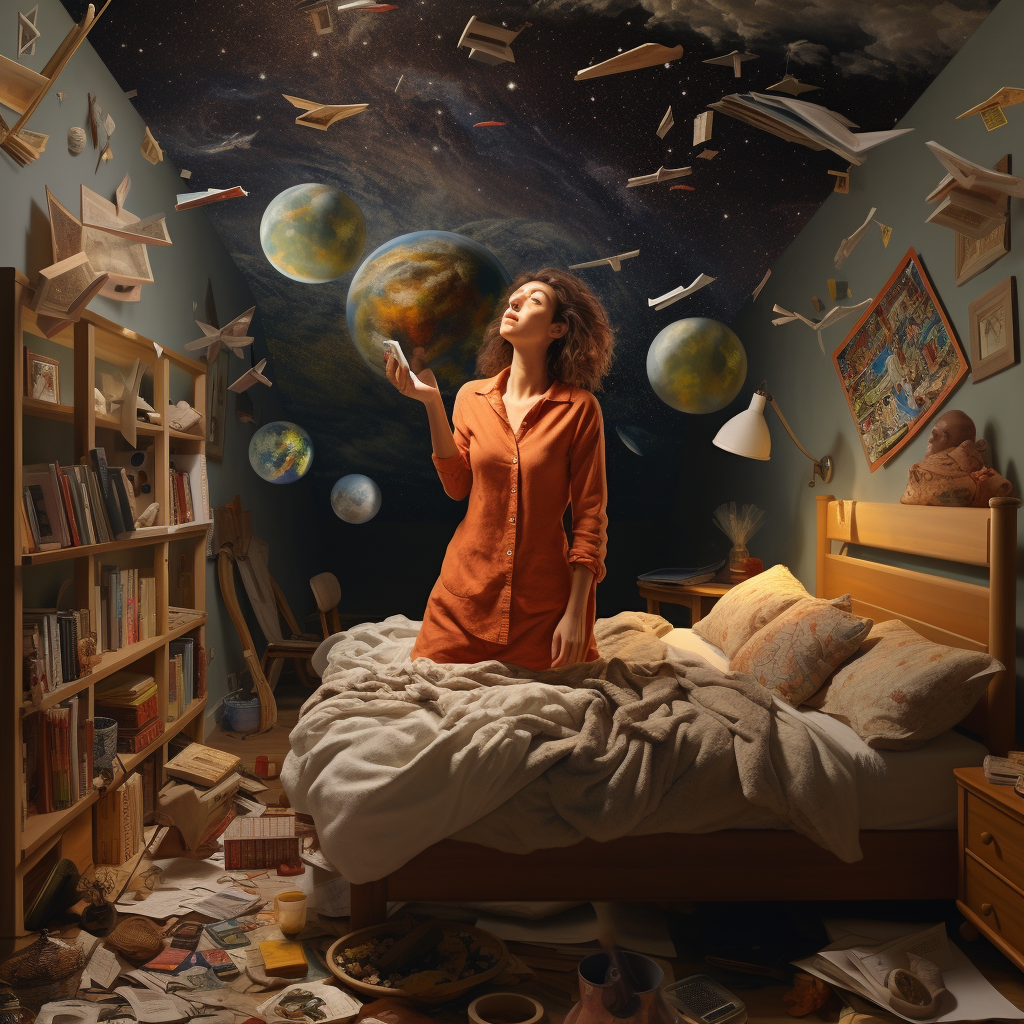 Woman in Floating Bedroom