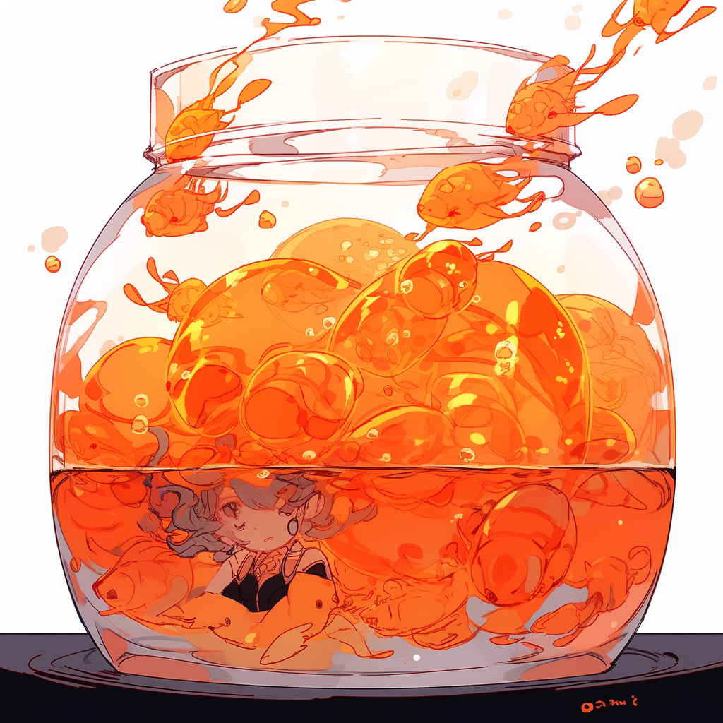 Brains floating in orange liquid