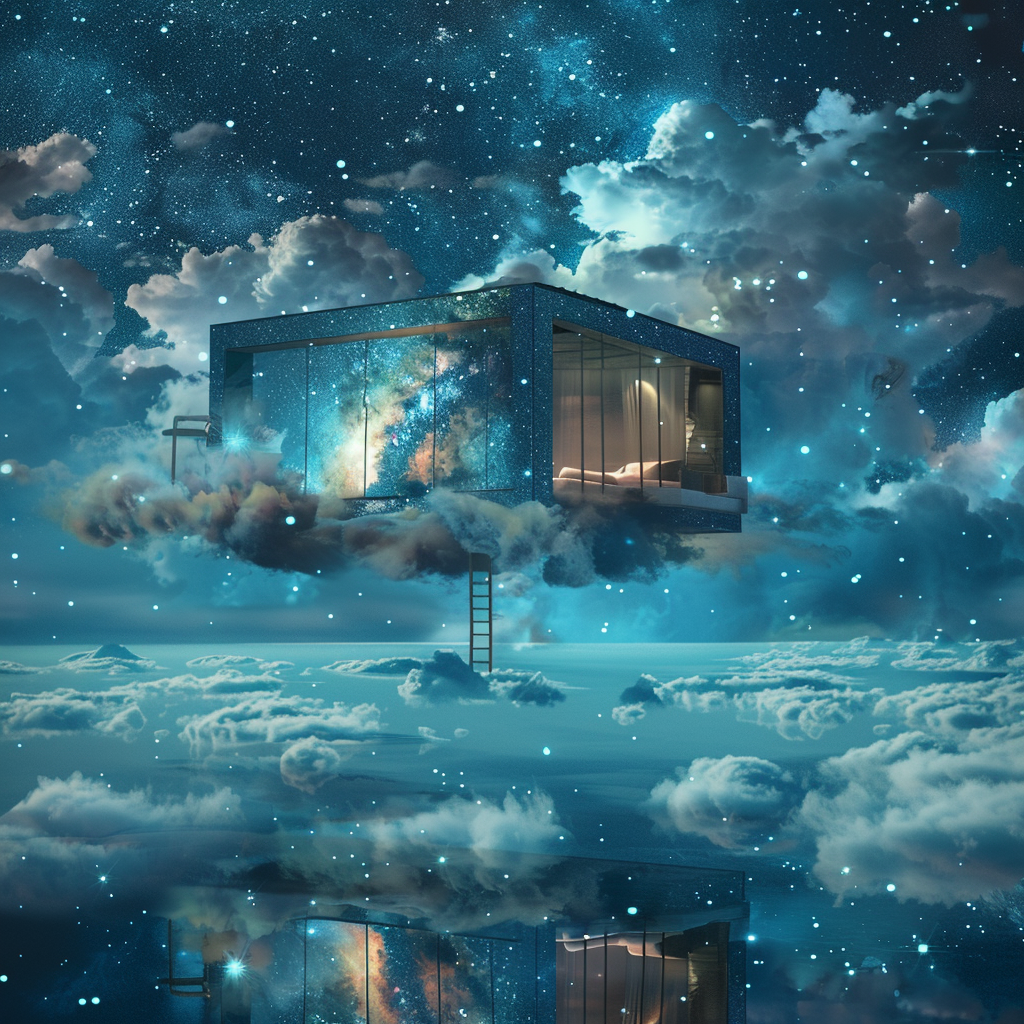 Transparent cabin galaxies floating clouds