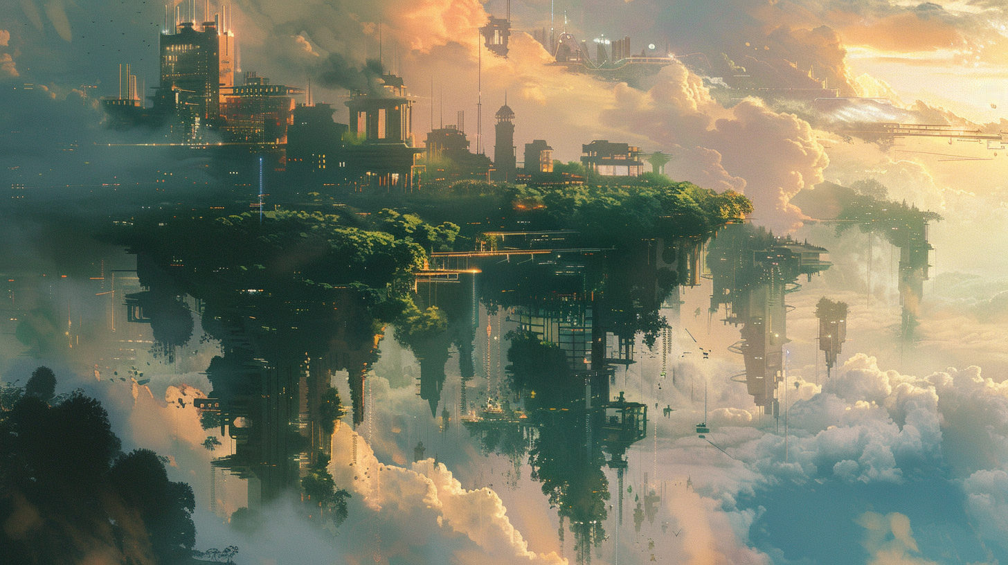 Digital Painting Floating City Sky