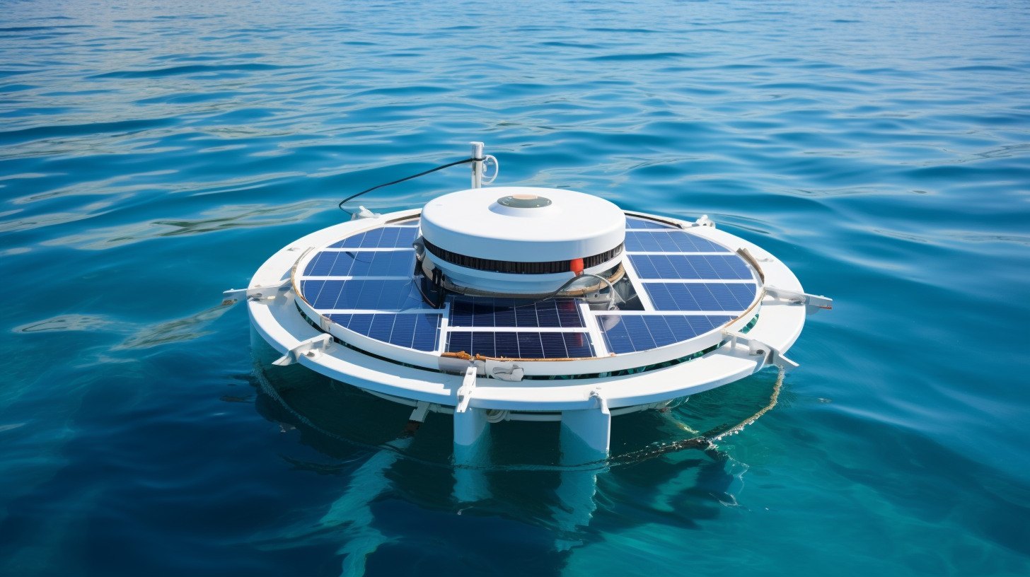 Floating device in clear blue lake