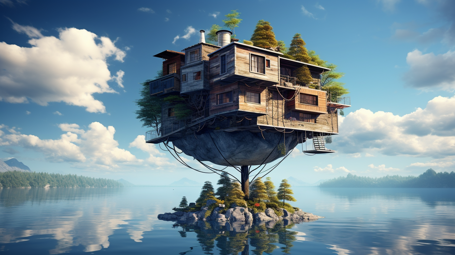 Floating house in sky