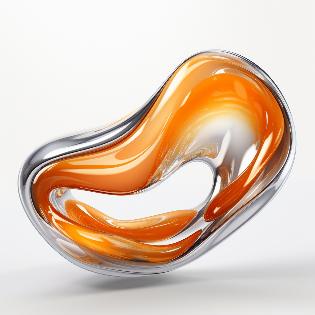 Abstract futuristic chrome object with floating orangish icon