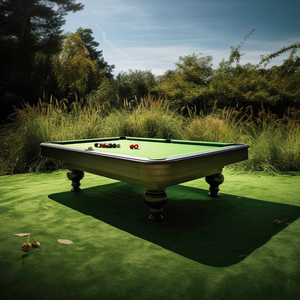 Floating pool table on green grass