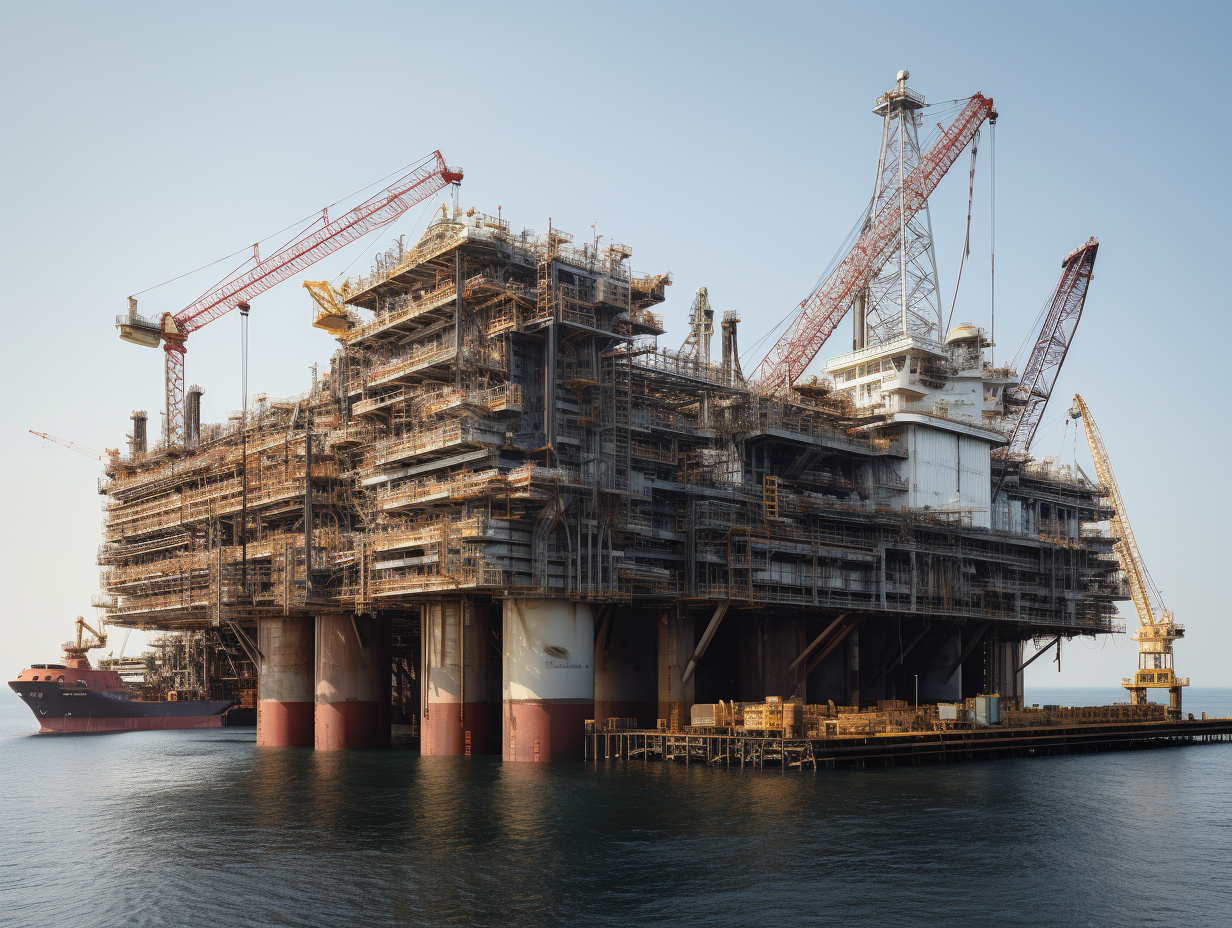 Award-winning FPSO ship with cranes extracting oil