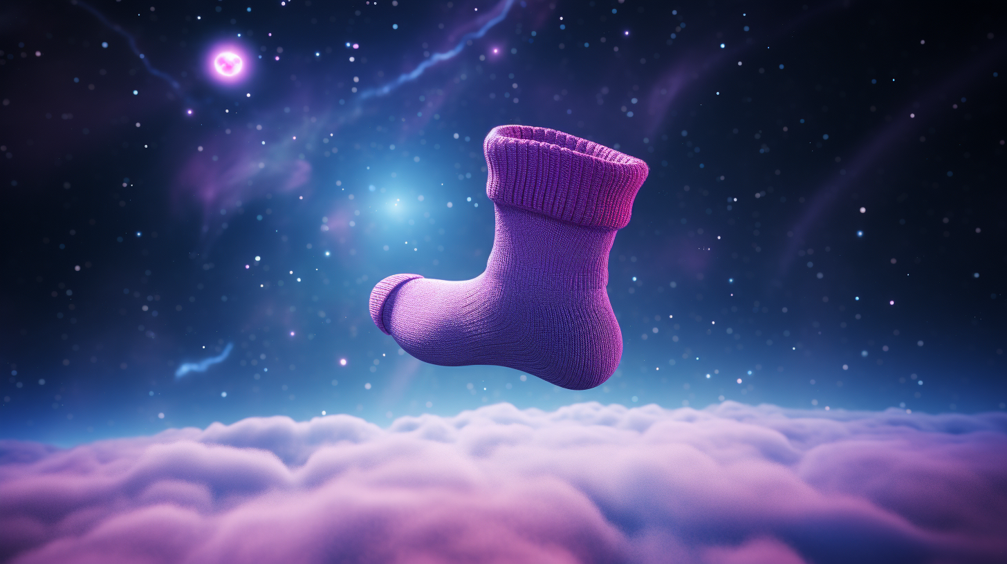 Glowing purple sock floating in space