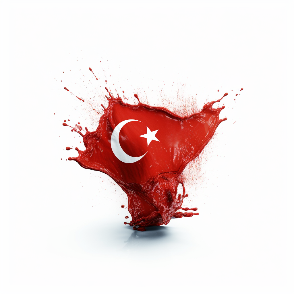 Turkish Flag Floating on White Background