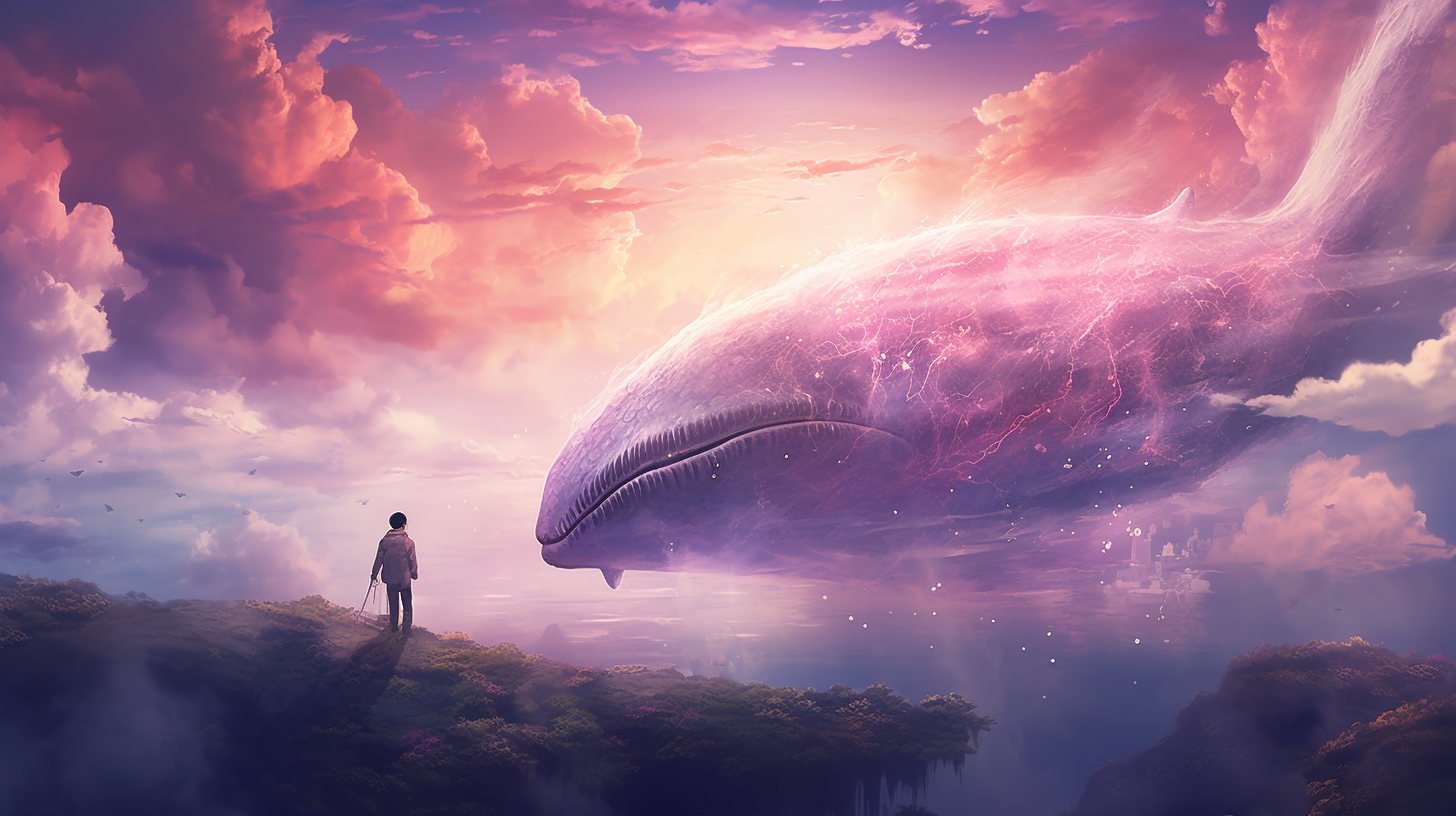 Whale Floating in Pink and Purple