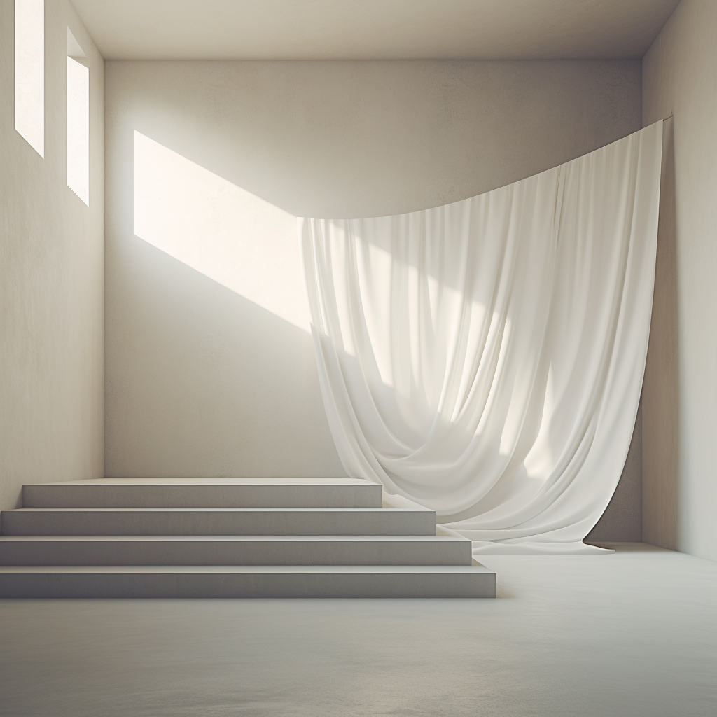 Beautiful floating white fabric over stairs