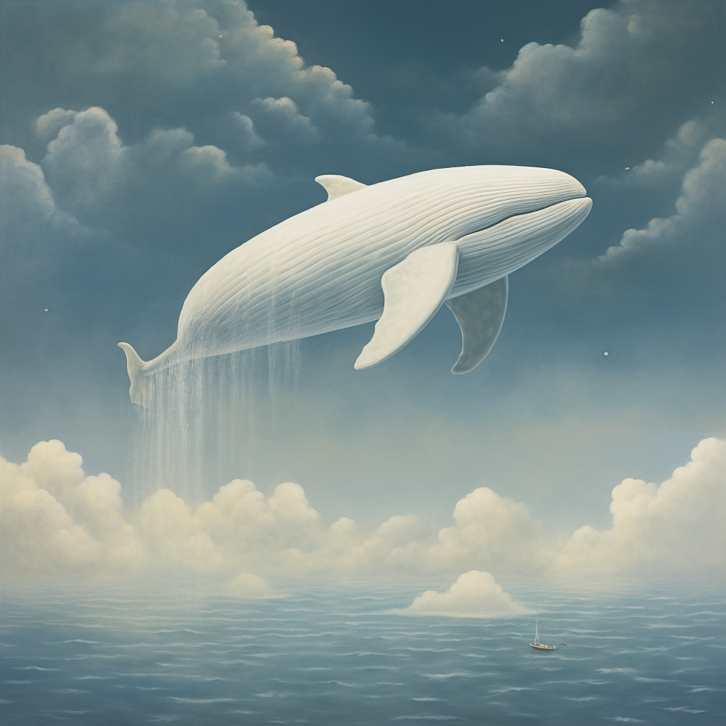 Stunning floating white whale artwork