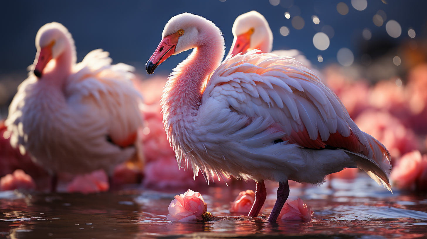 Group of Flamingos Soaring Through the Sky