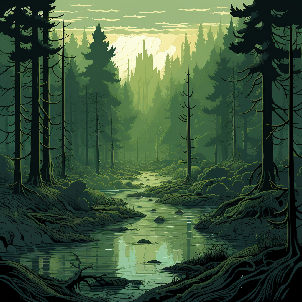 Illustration of a flooded forest