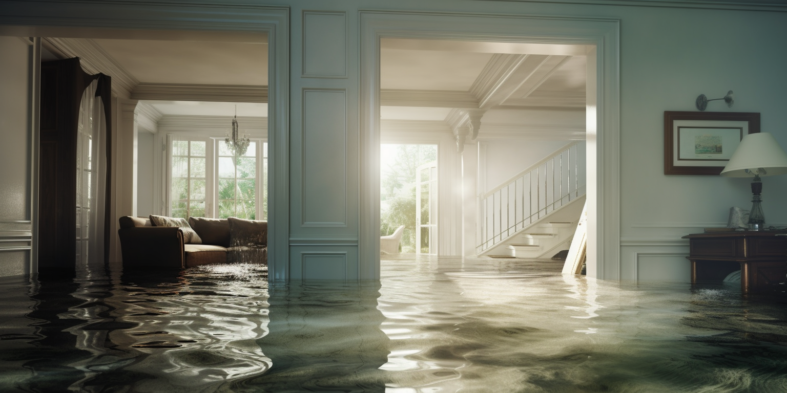 Flooded room with transparent water