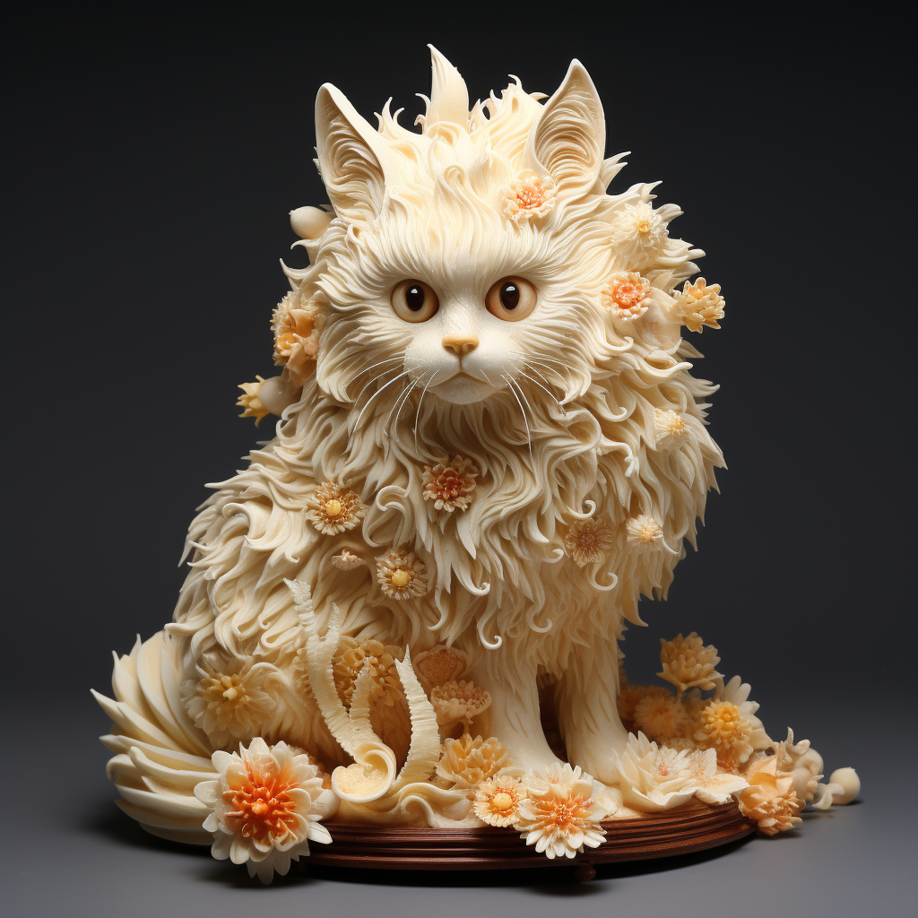 Adorable floofer, quirky conky, and impressive cat butter sculpture