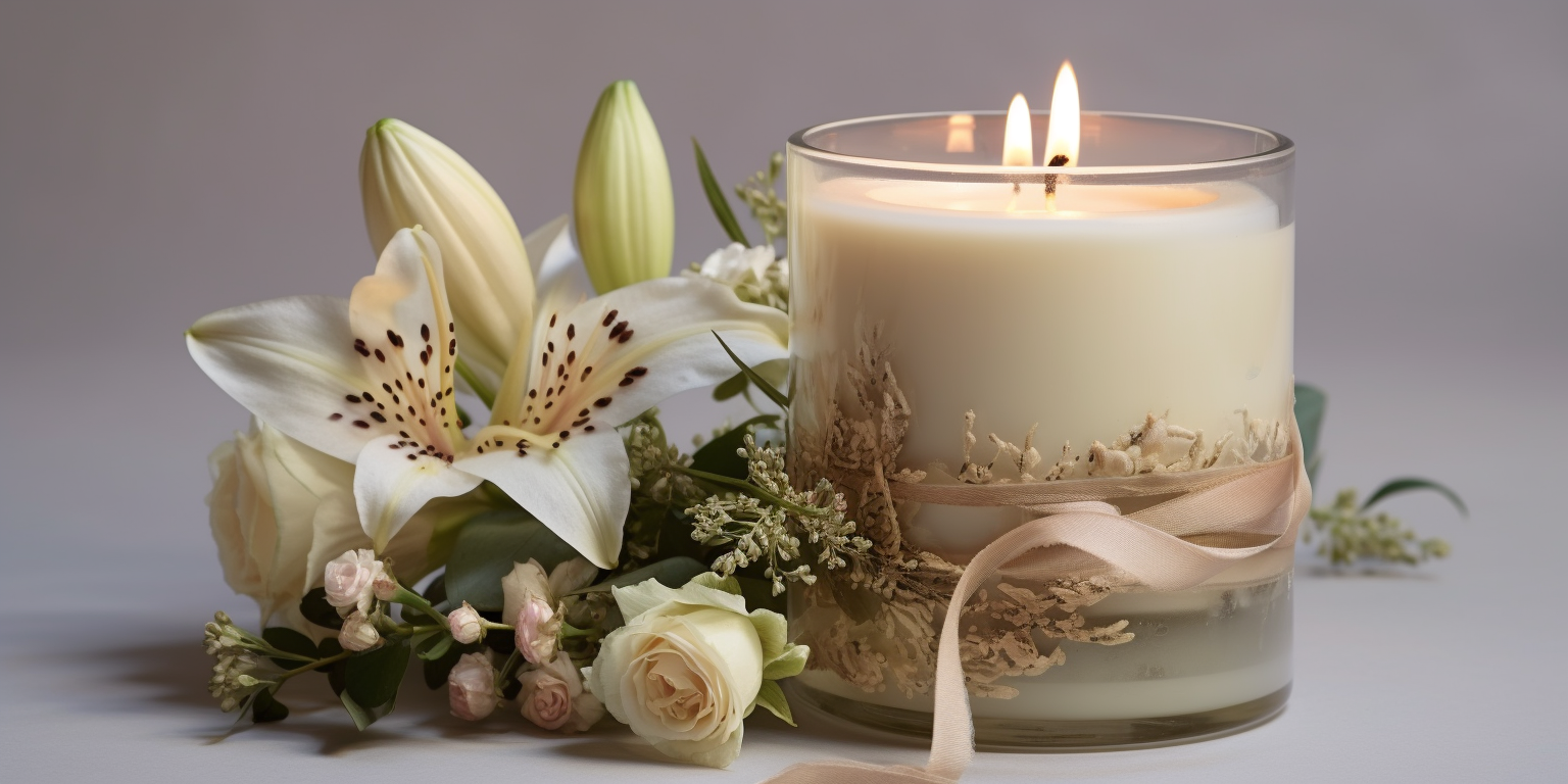 Floral Candle Decoration on Light Gray Background