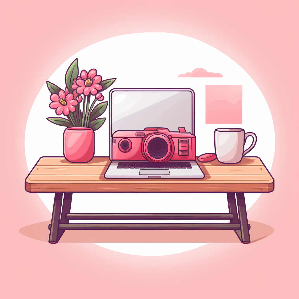 Illustration of a floral desk in a cozy workspace