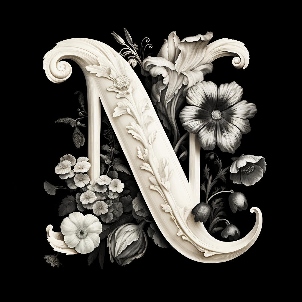 Floral letter M Blockbuster Black White