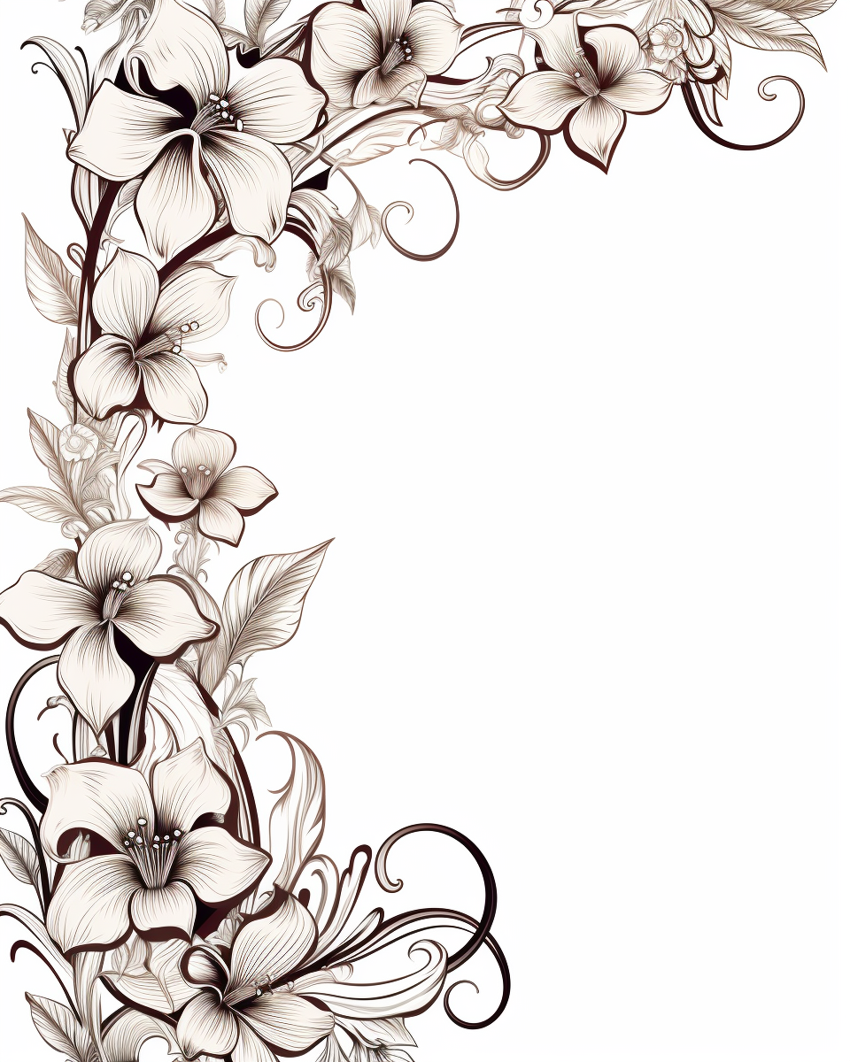 Beautiful floral line art border