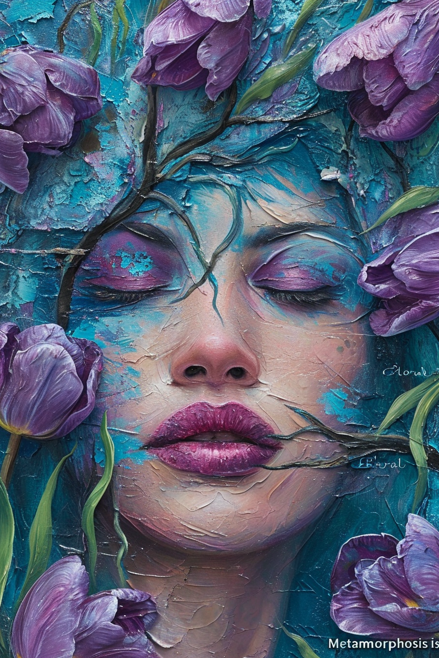 Abstract woman face transforming with nature and surrealism