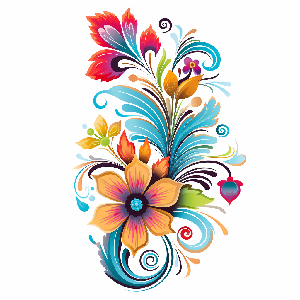 Colorful floral ornament sticker on white background