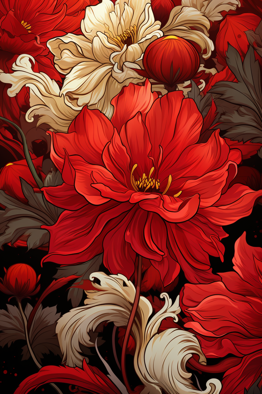 Art Nouveau Red Floral Pattern