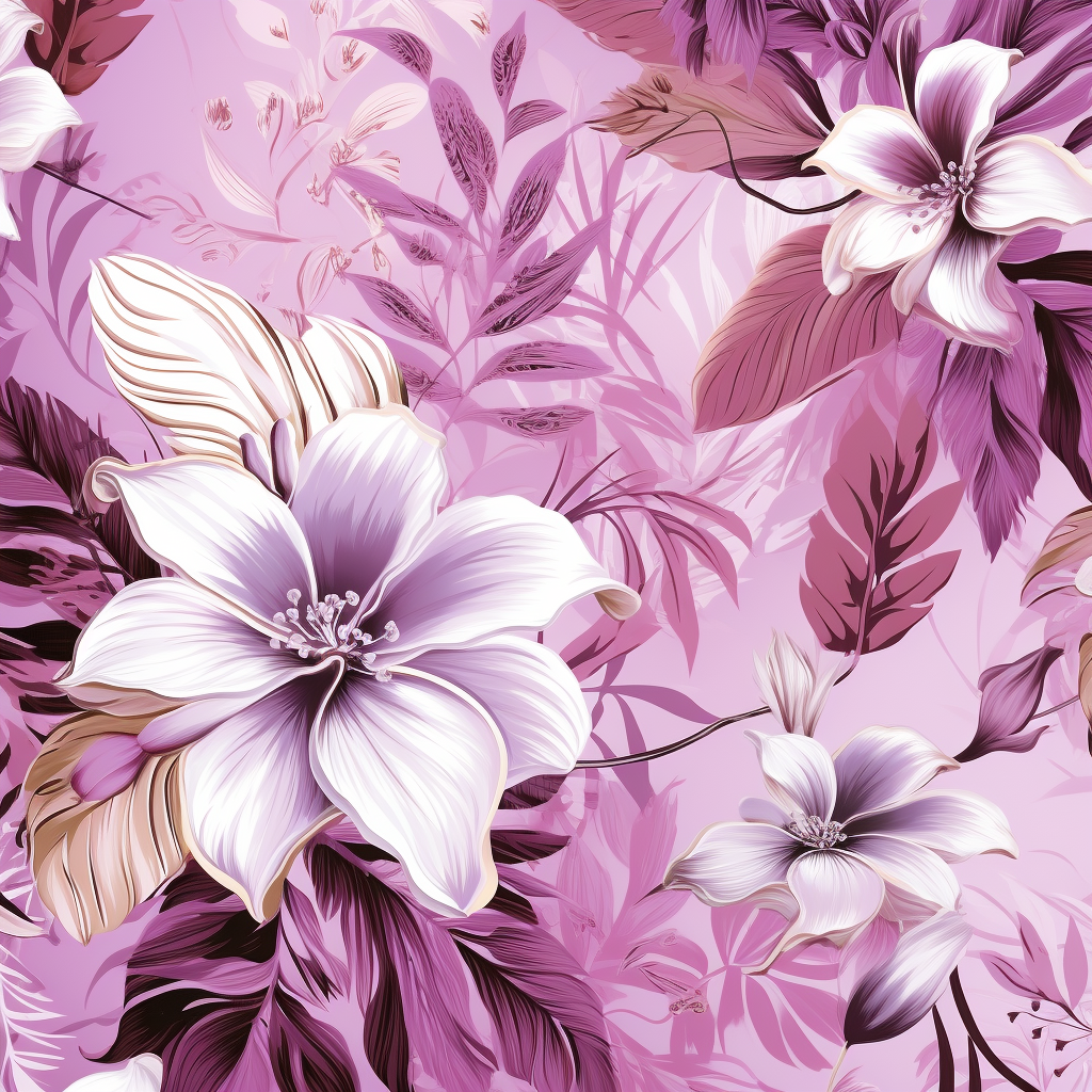 Floral pattern on pink backdrop with white leaves