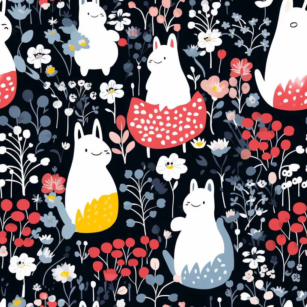 Colorful floral print in Moomin style