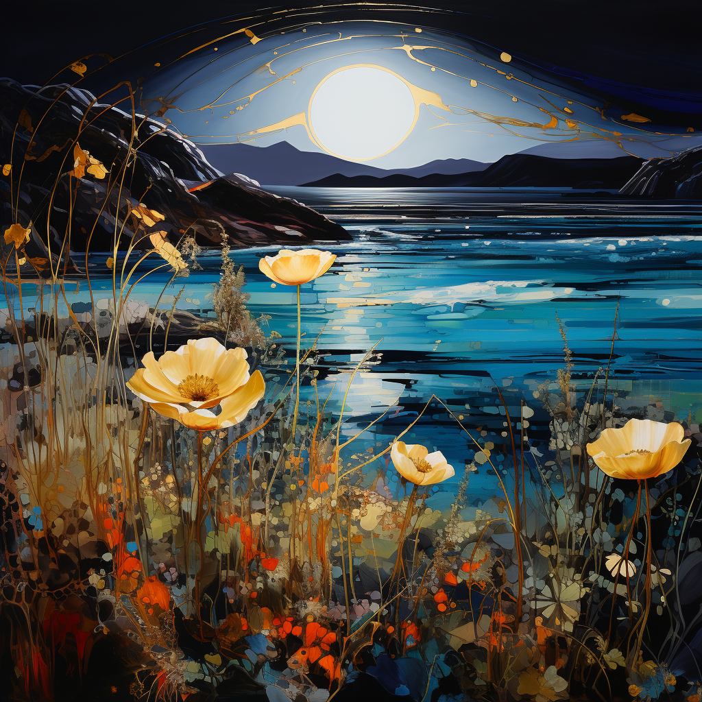 Floral Seaside Landscape at Night