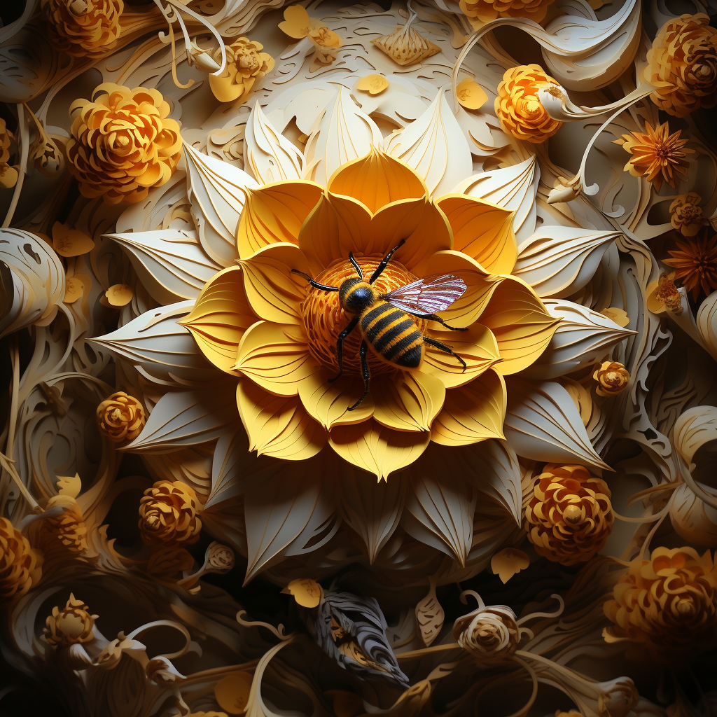 Beautiful 3D floral tunnel with bee