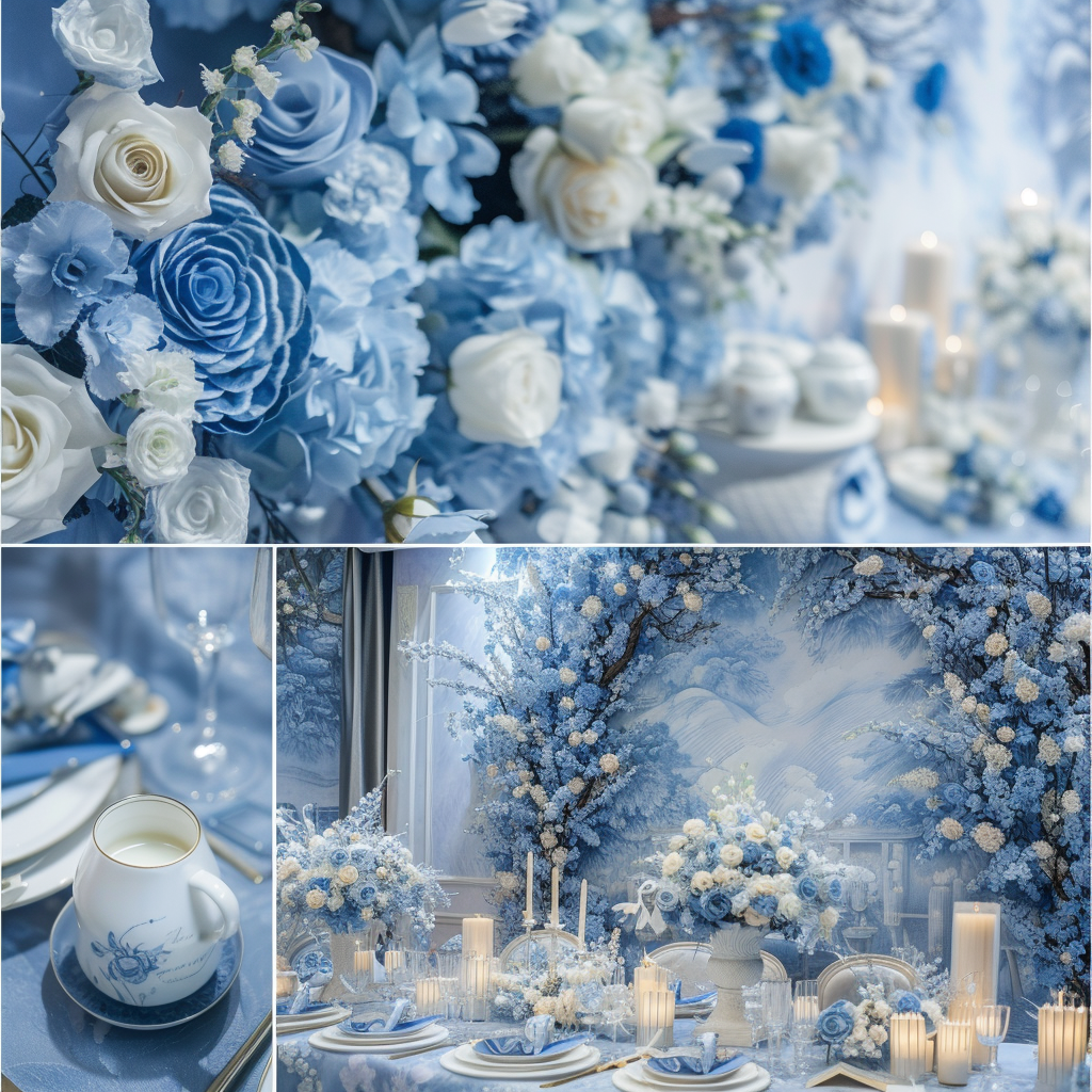 Floral Wedding Setting in Blue and White