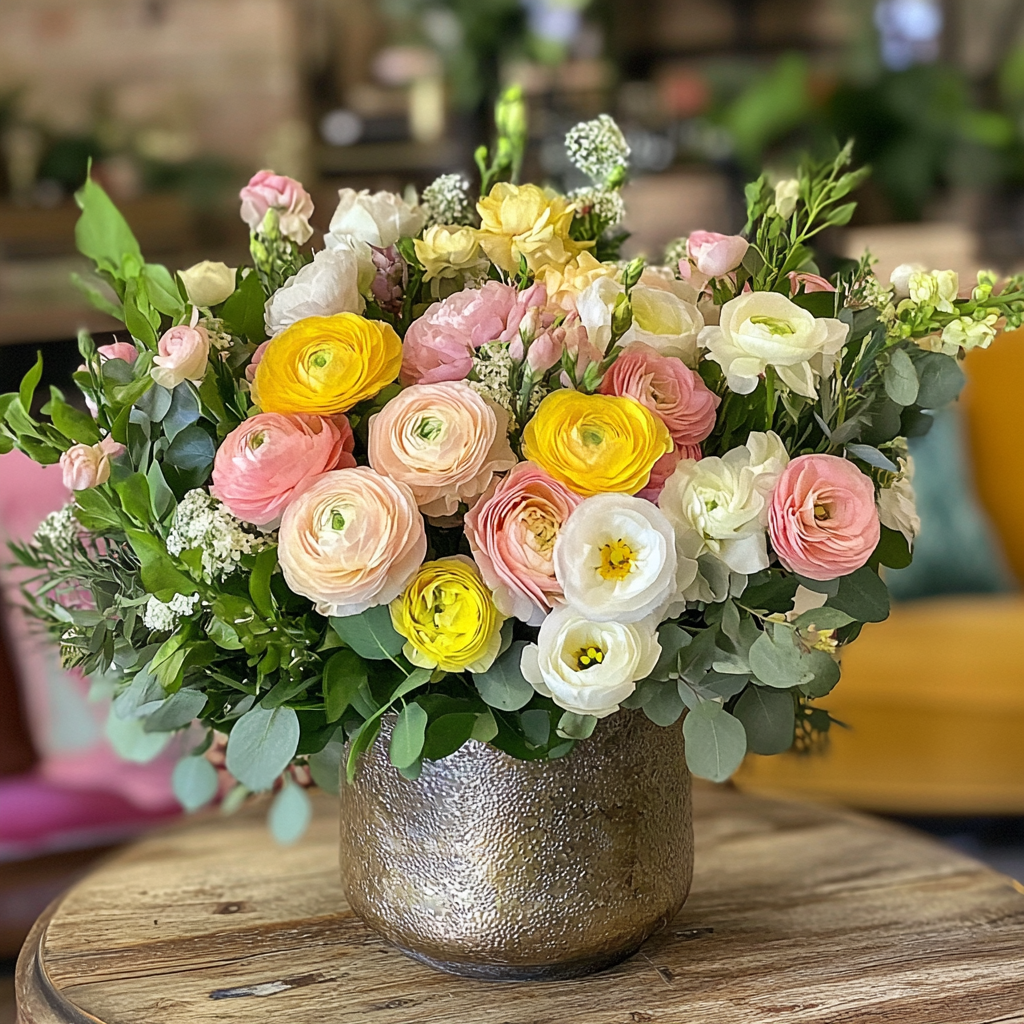 Rustic Metallic Vase with Flowers