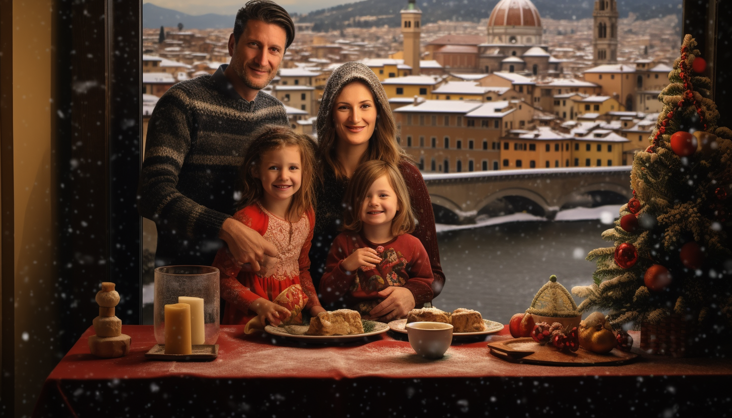 Smiling family enjoying winter festivities in Florence