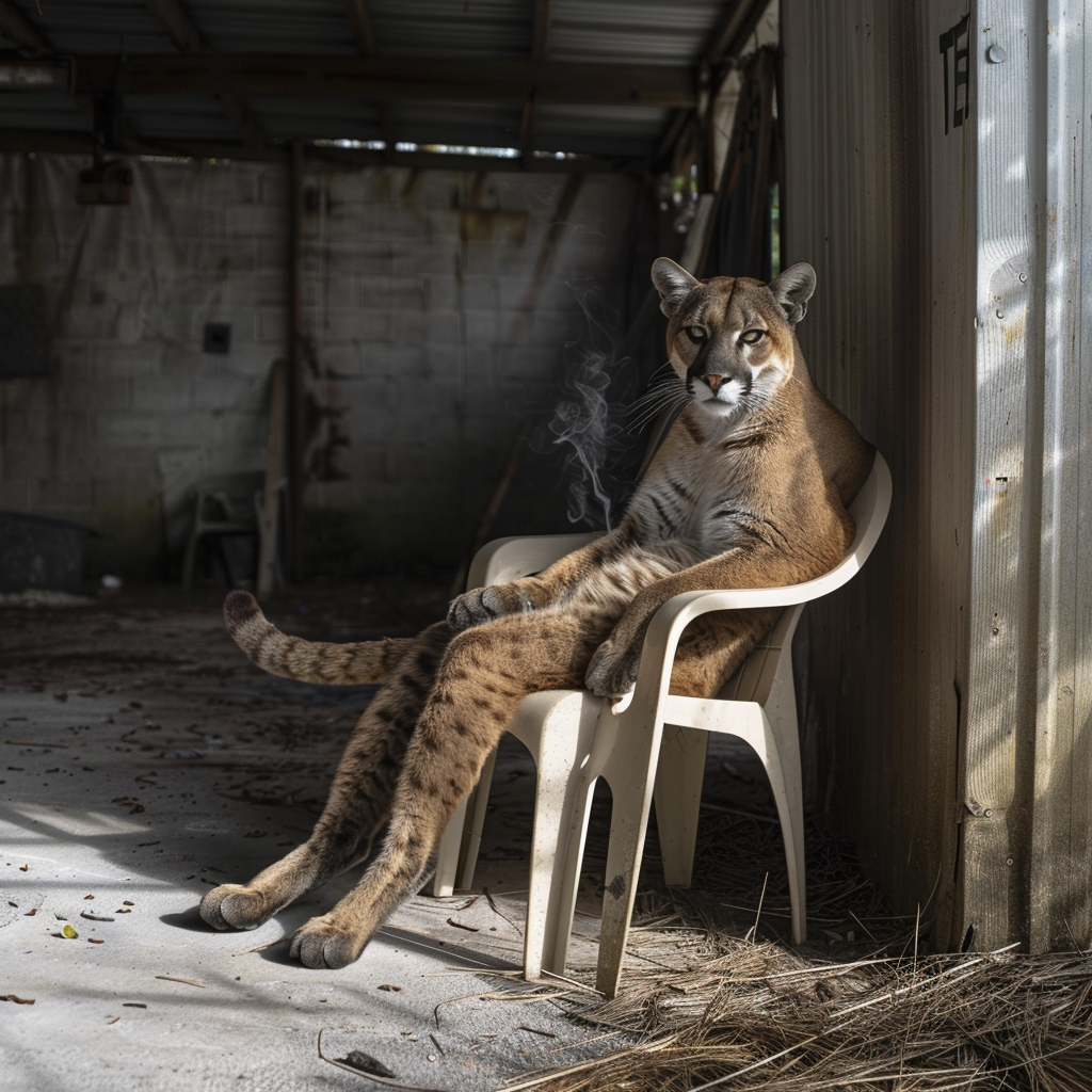 Florida cougar sitting smoking chair