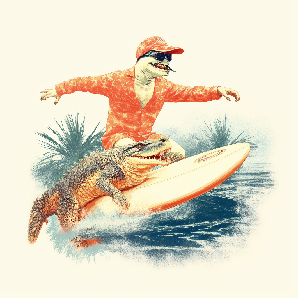 Surfing Florida Man on Albino Alligator