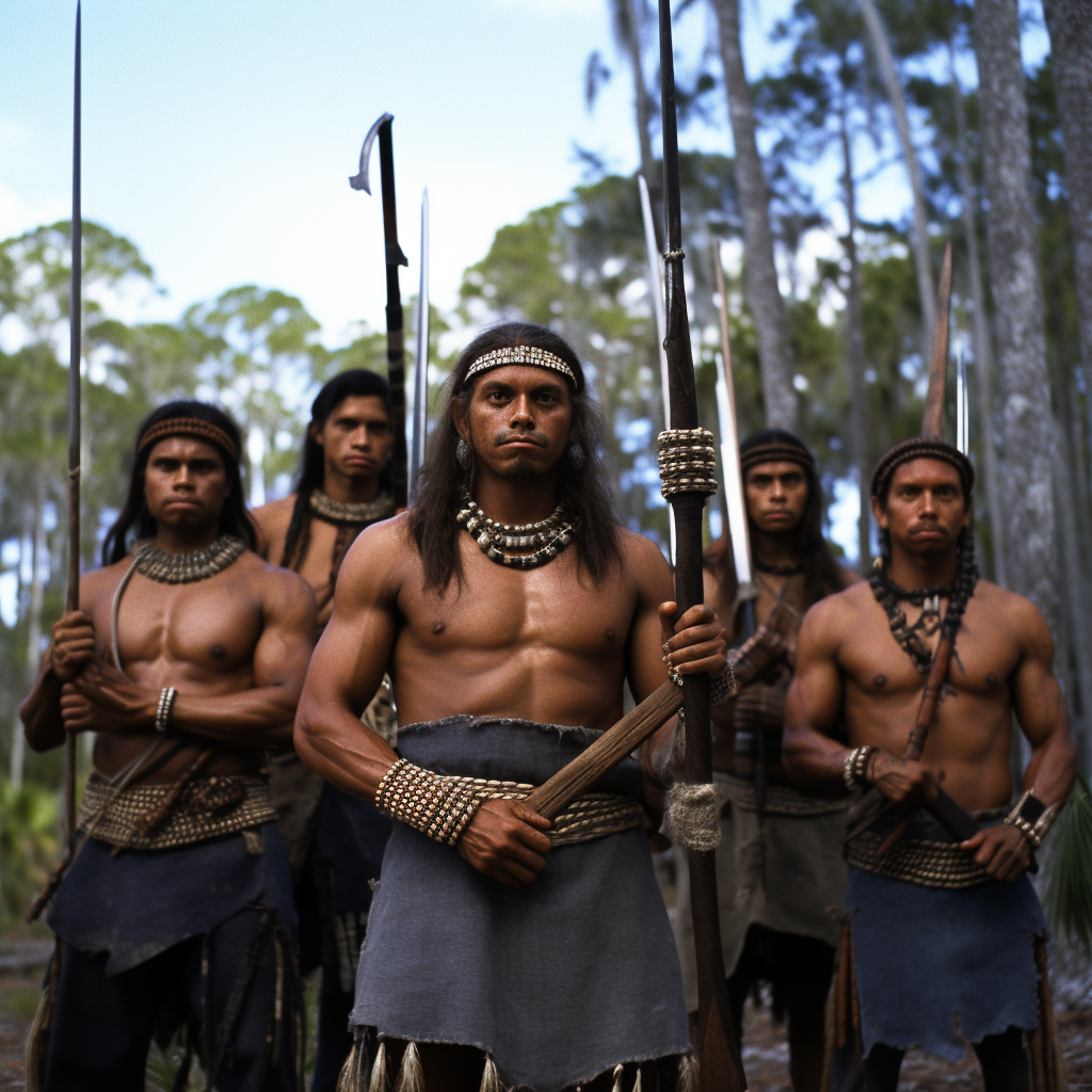 Native Aborigines warriors with spears