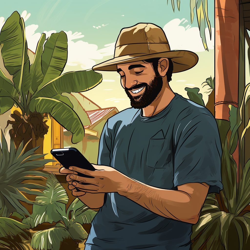 Latino landscaper using messaging app