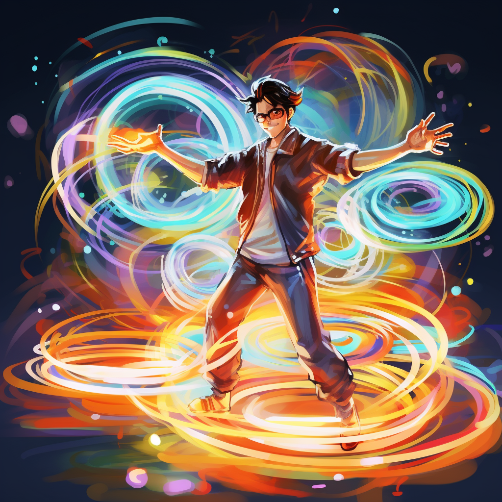 Flow artist with rave accessories spinning poi