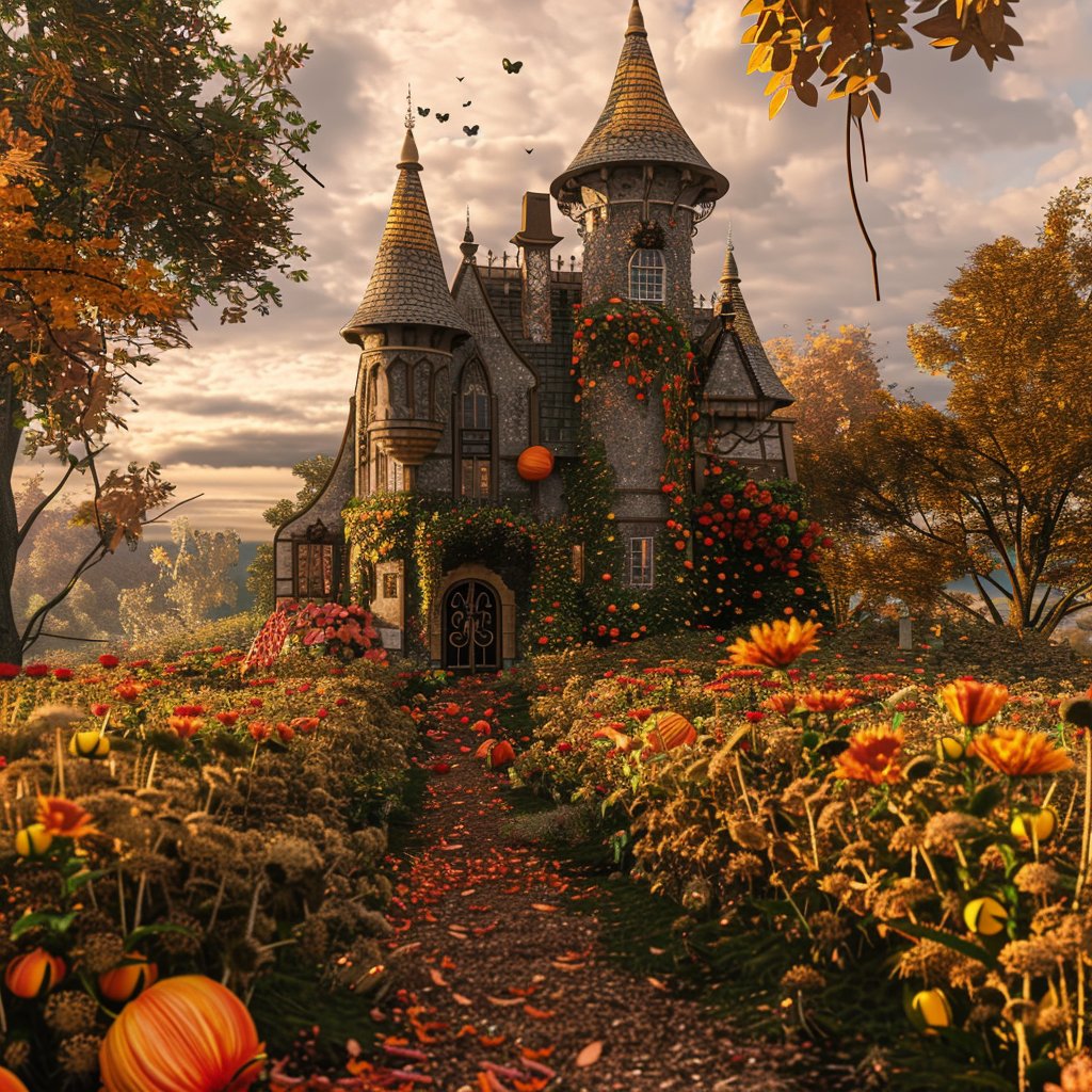 Beautiful flower-filled autumn castle