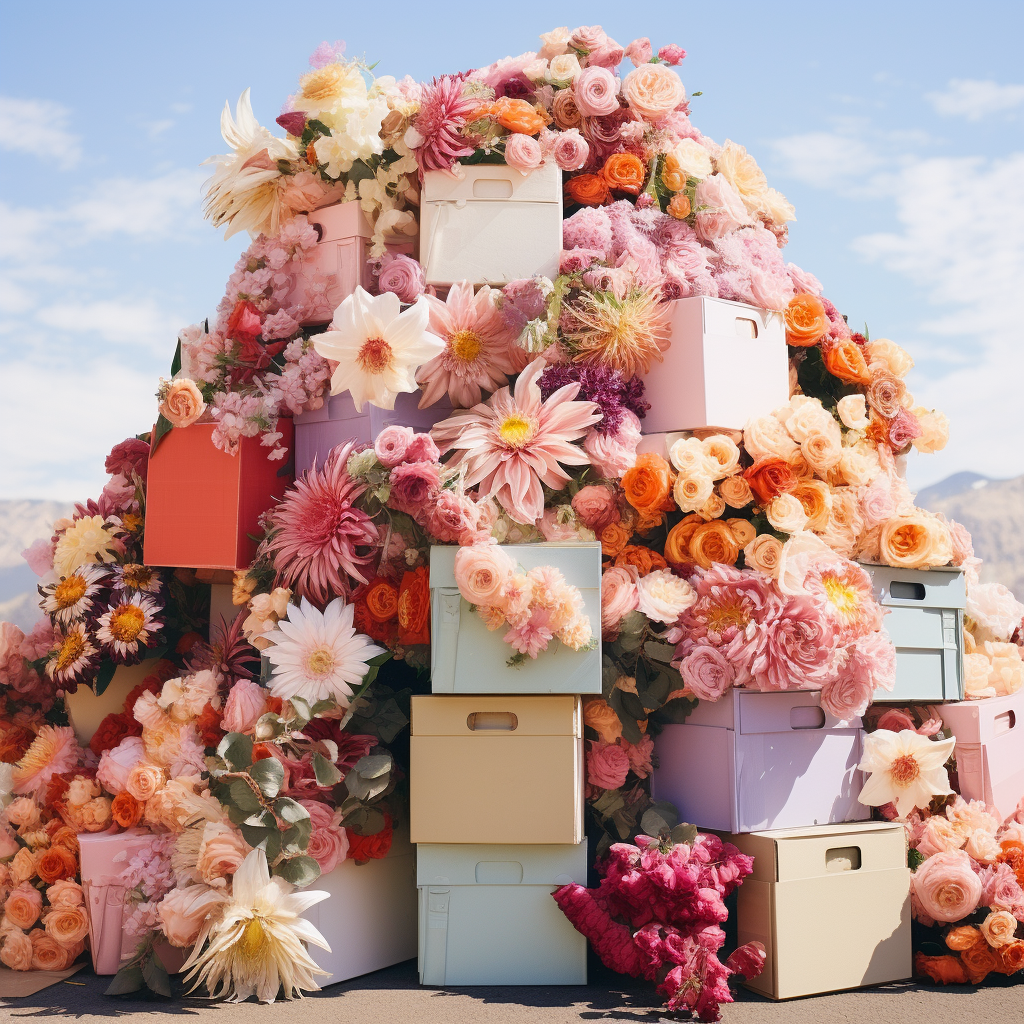 Colorful flower cargo boxes stacked